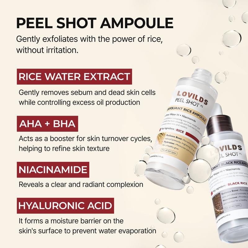 Peel Shot Glow Rice Ampoule Duo - Serums for Brightening, Exfoliating, and Moisturizing -Suitable for All Skin Types