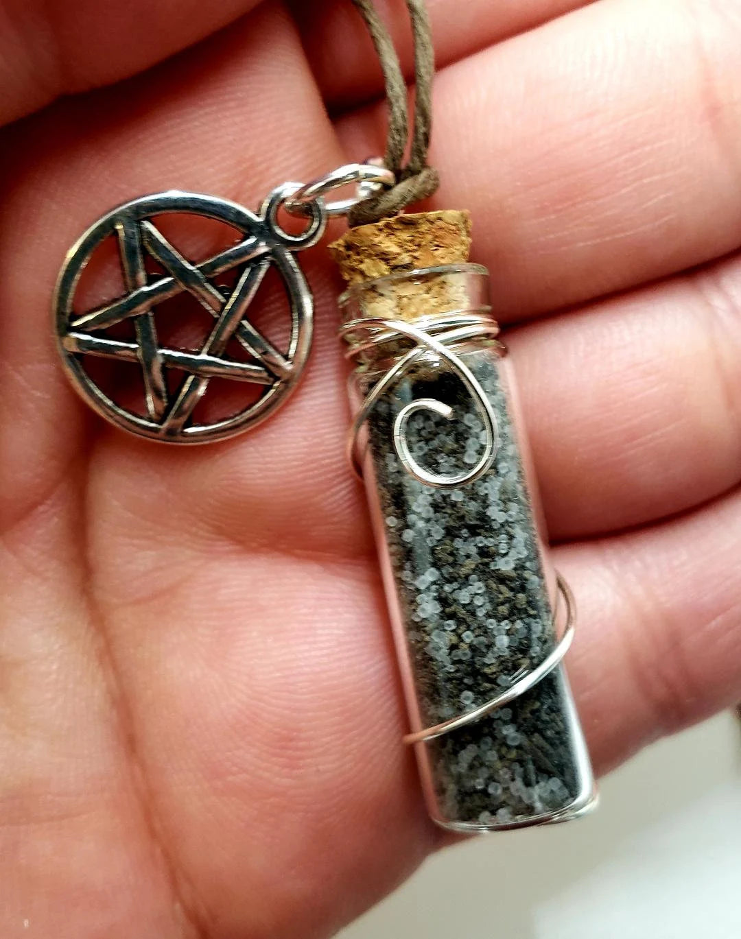 Spell Jar // Witch Black Salt Spell Protection Jar Necklace