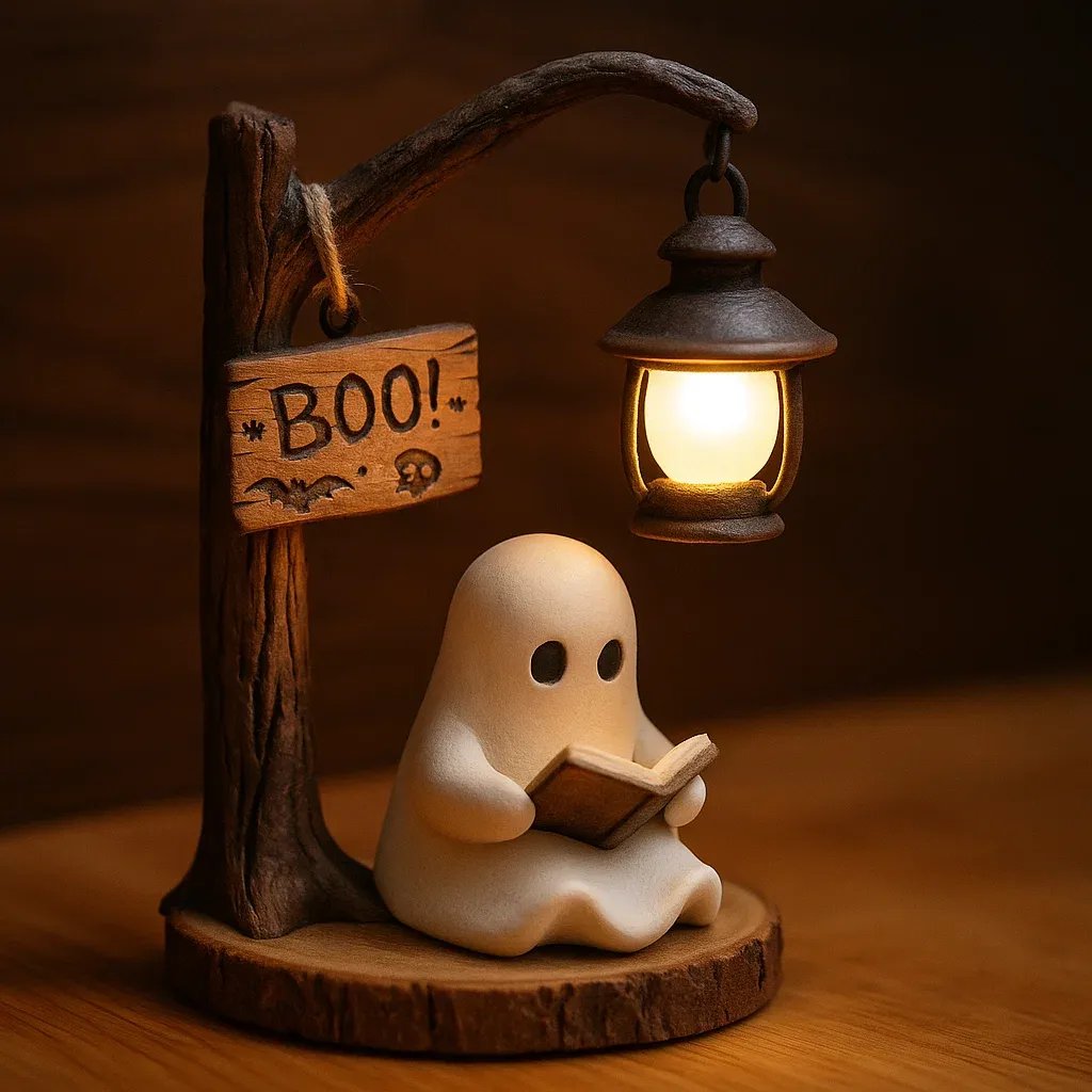 🔥👻📖Cute Ghost Reading Lantern - BOO!