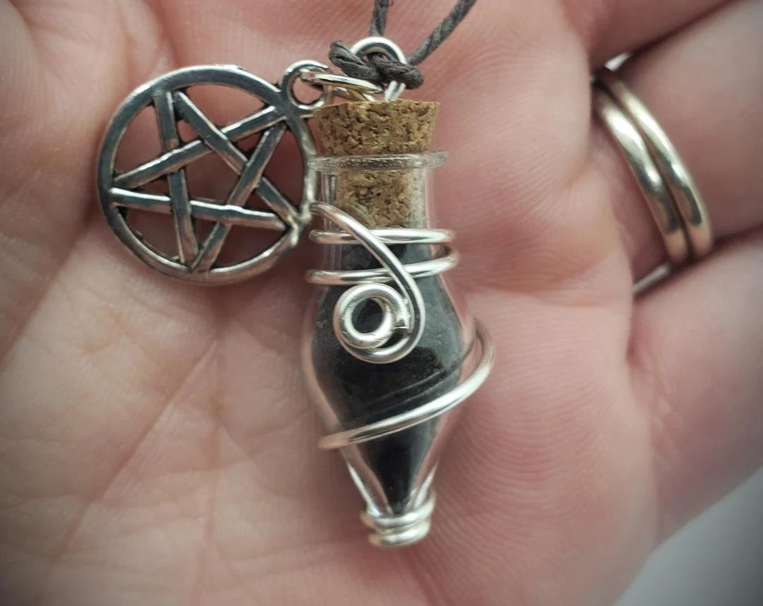 Spell Jar // Witch Black Salt Spell Protection Jar Necklace