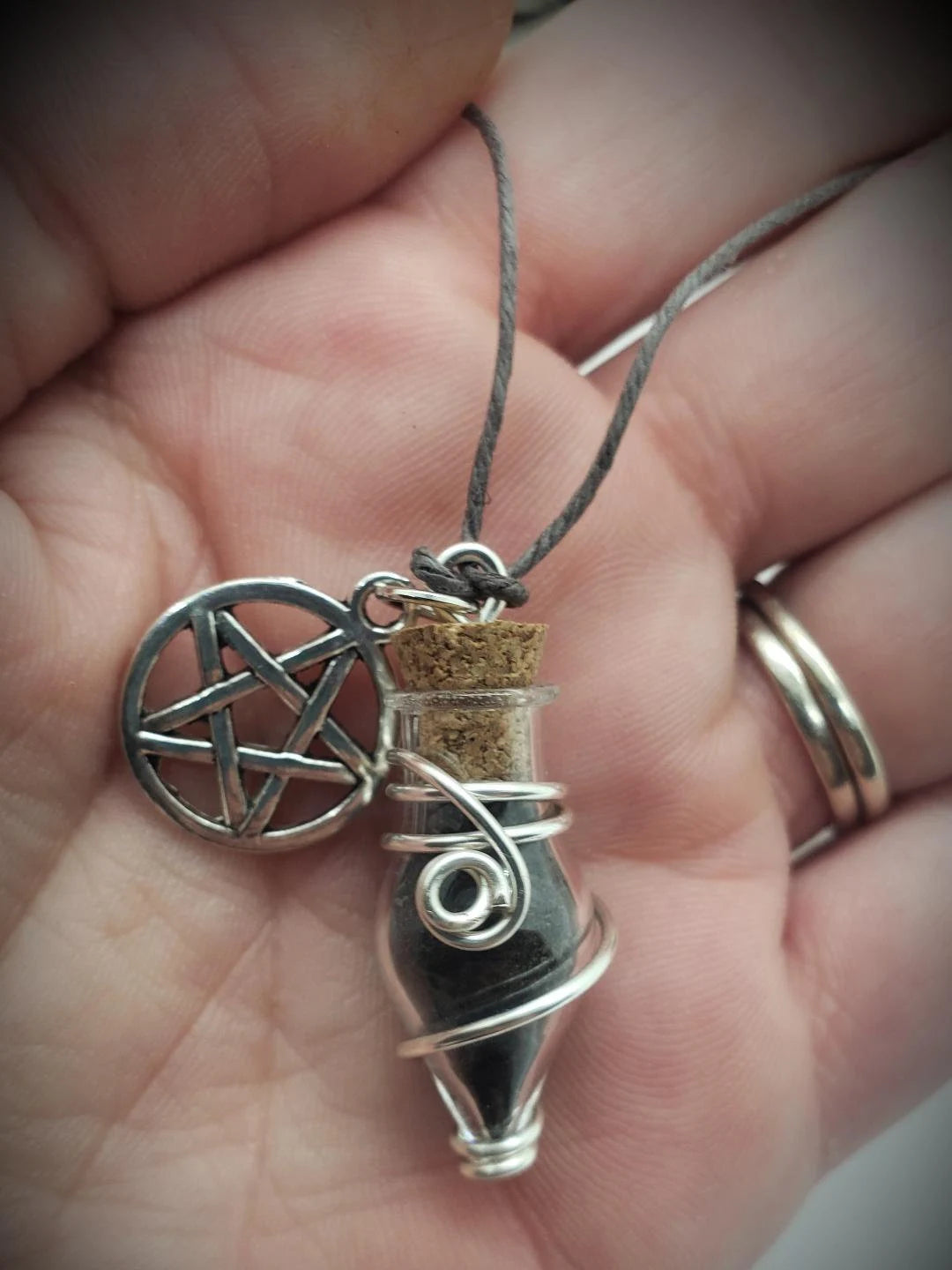 Spell Jar // Witch Black Salt Spell Protection Jar Necklace