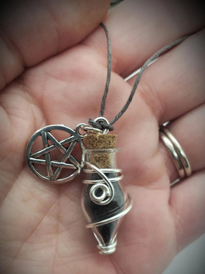 Spell Jar // Witch Black Salt Spell Protection Jar Necklace