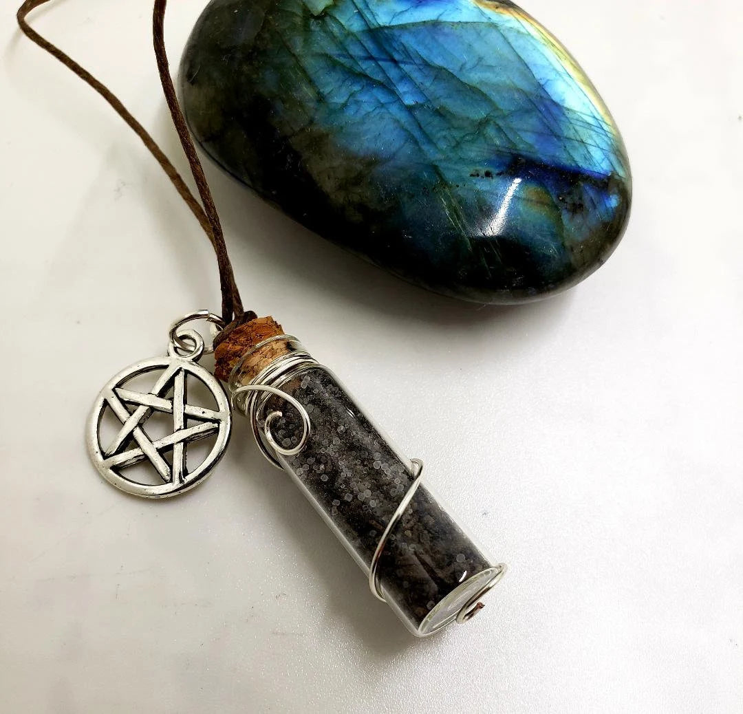Spell Jar // Witch Black Salt Spell Protection Jar Necklace